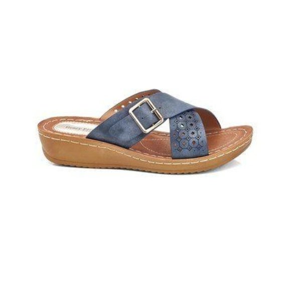 Henry Ferrera Shoes - Henry Ferrera Navy Buckle-Accent Tina Slide Size 7